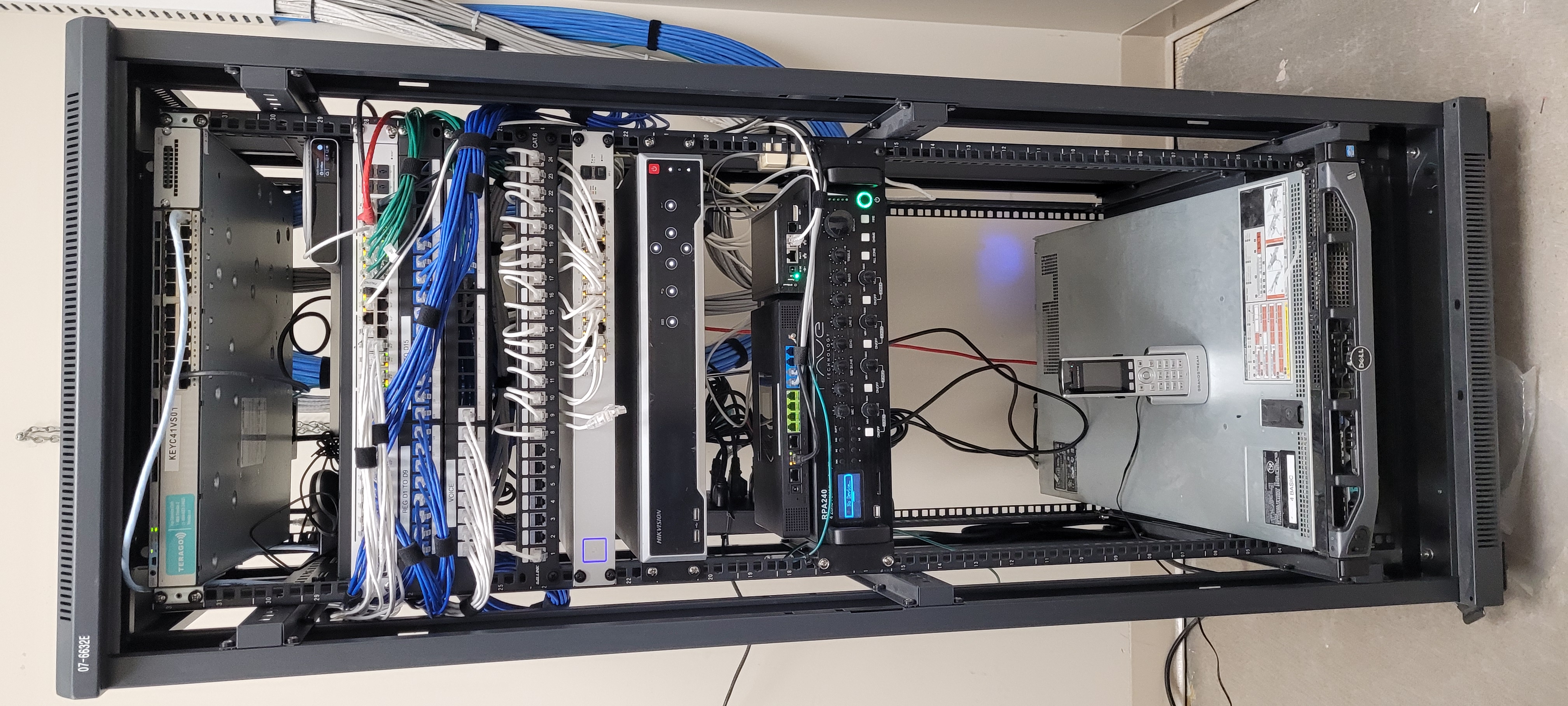 Network rack with switches and patch cables