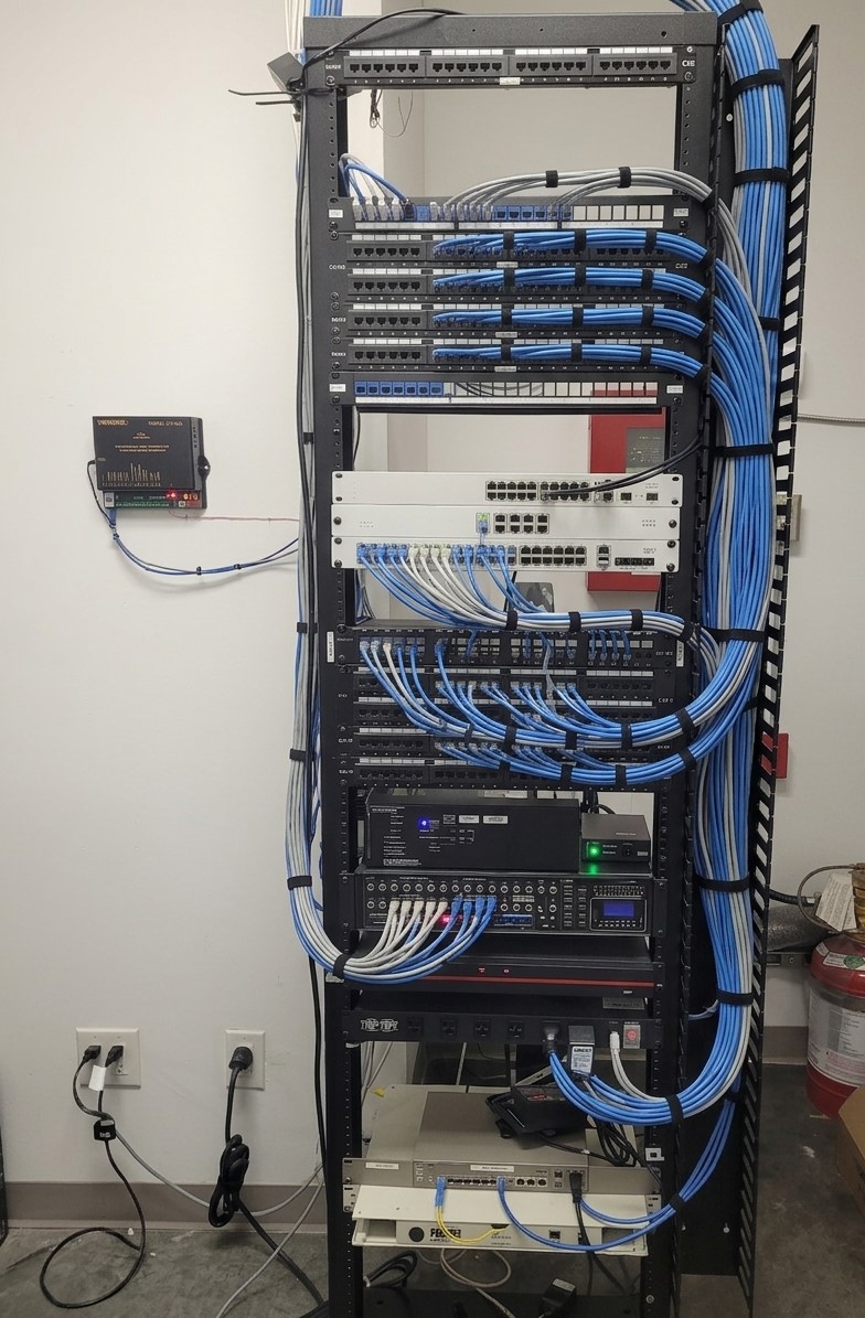 Server rack cable management close-up