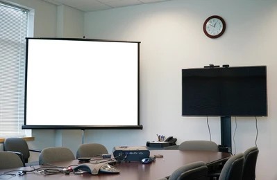 Video conferencing and commercial A/V setup in a boardroom
